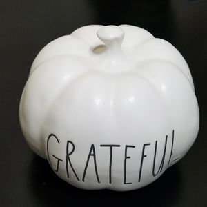 Rae Dunn White Pumpkin “GRATEFUL” Decor